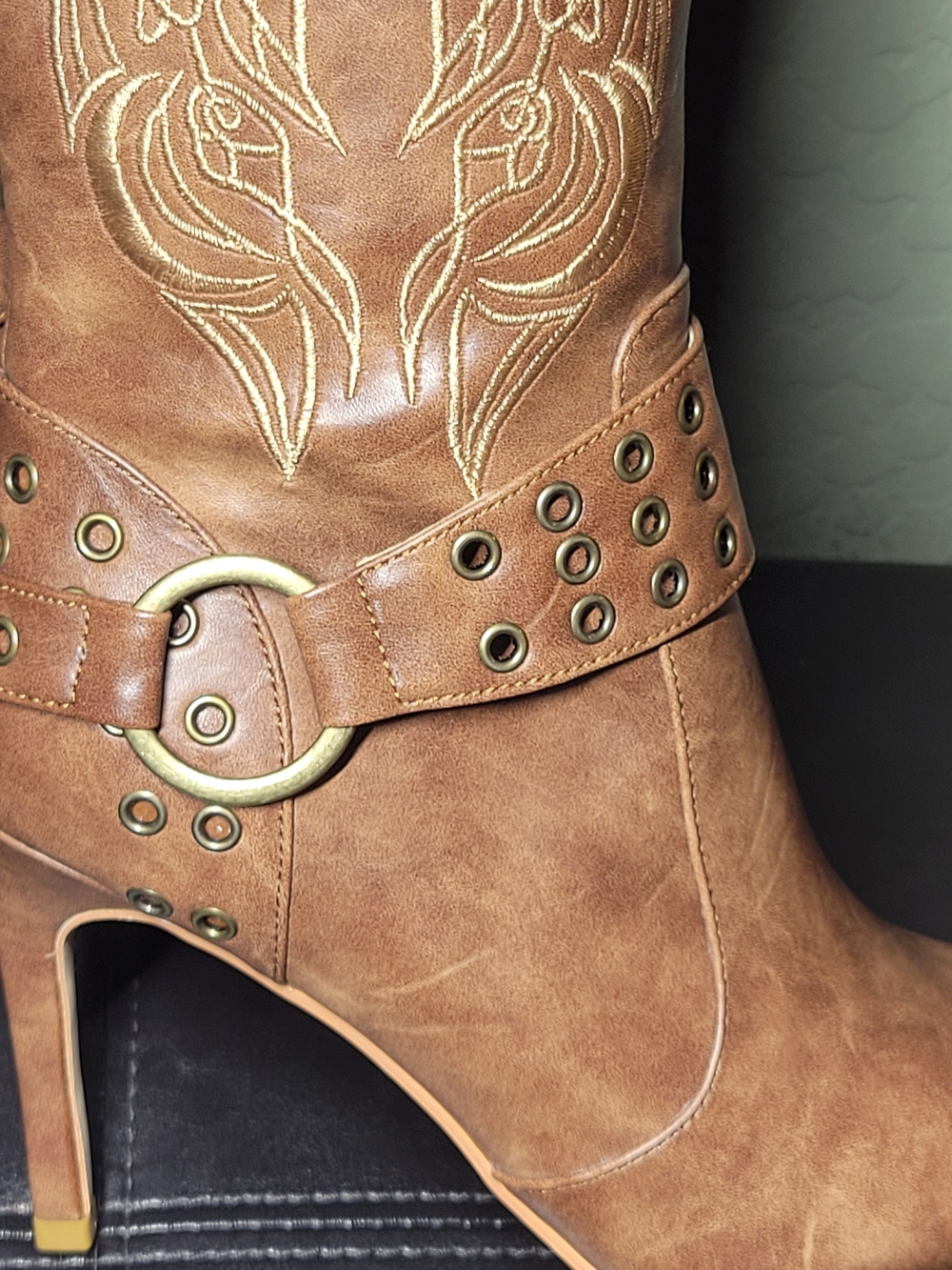 JANSEVEN Brown Embroidered Knee-High Western Stiletto Boots -WM Size 7 - Picture 12 of 16
